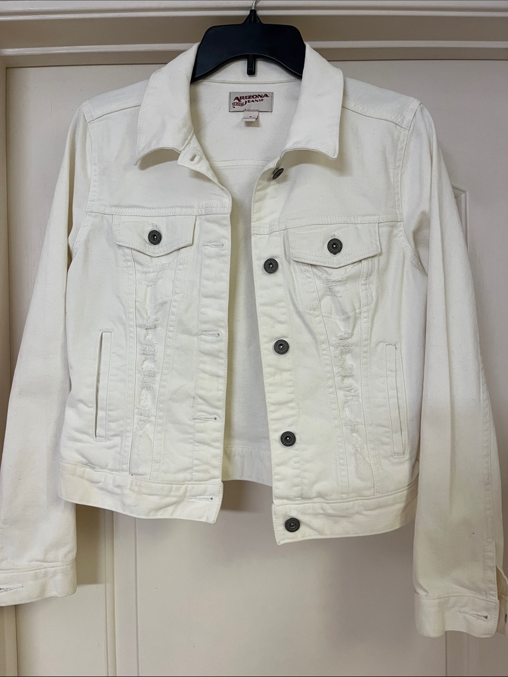 Arizona Jean Company White Distressed Denim Jacket